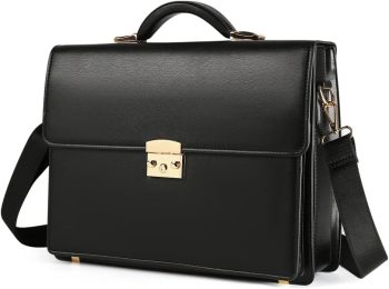 Briefcases for Men Business Men's Leather Briefcase Locking Black Laptop Messenger Bag Lawyer Hard Case