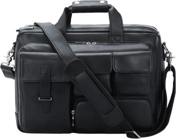 Full Grain Leather Briefcase For Men 17 Inch Laptop Case Business Travel Office Messenger Shoulder Bag