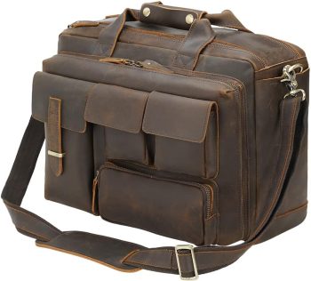 Full Grain Leather Briefcase For Men 17 Inch Laptop Case Business Travel Office Messenger Shoulder Bag