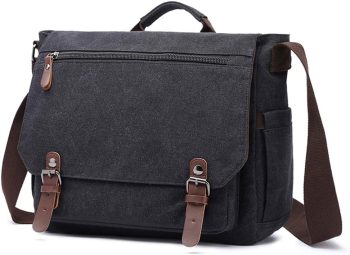 Vintage Genuine Leather Waxed Canvas Briefcase Large Satchel Shoulder Bag Rugged Computer 15.6" Laptop Bag