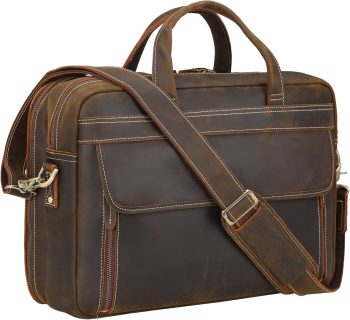Leather Briefcase for Men 17" Laptop Computer Case Business Travel Work Messenger Cross Body Shoulder Bag