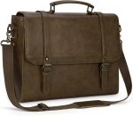 Messenger Bag for Men 15.6 inch Vintage Leather Waterproof Laptop Briefcase for Men Large Computer Laptop Bag Leather Satchel Bag Retro Shoulder Bag for Office Business Travel College, Khaki
