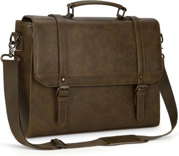Messenger Bag for Men 15.6 inch Vintage Leather Waterproof Laptop Briefcase for Men Large Computer Laptop Bag Leather Satchel Bag Retro Shoulder Bag for Office Business Travel College, Khaki