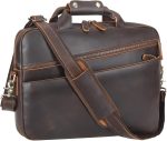 Full Grain Leather Slim Briefcase for Men 15.6" Laptop Messenger Bag Office Business Lawyer Attache Case