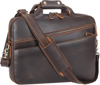 Full Grain Leather Slim Briefcase for Men 15.6" Laptop Messenger Bag Office Business Lawyer Attache Case