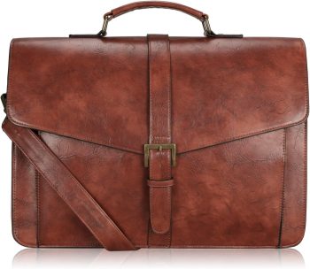 Men's Leather Briefcase 15.6 Inch Laptop Messenger Bag for Business/Travel/Office, Professional Leather Computer Shoulder Bag, Brown