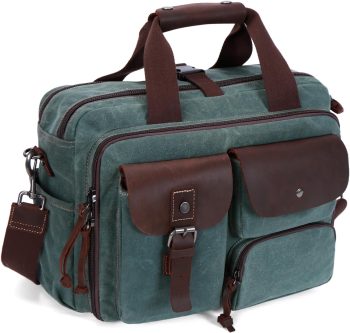 Laptop Bag Briefcase 17.3 Inch Messenger Bag for Men Waxed Canvas Office Carrying Shoulder Bag for Work Business