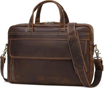 Full Grain 17.3" Leather Briefcase Messenger Laptop Bag For Men