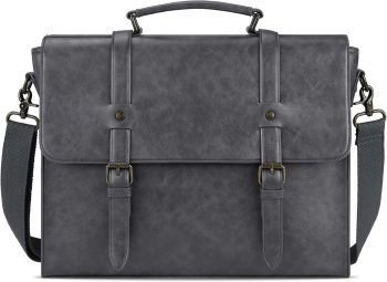 Leather Men's Messenger Bag Vintage 15.6 Inch Waterproof Leather Laptop Briefcase Satchel Shoulder Bag Computer Laptop Bag Grey