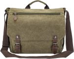 Vintage Genuine Leather Waxed Canvas Briefcase Large Satchel Shoulder Bag Rugged Computer 15.6" Laptop Bag