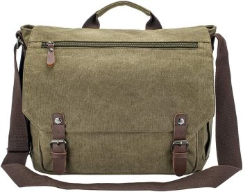Vintage Genuine Leather Waxed Canvas Briefcase Large Satchel Shoulder Bag Rugged Computer 15.6" Laptop Bag
