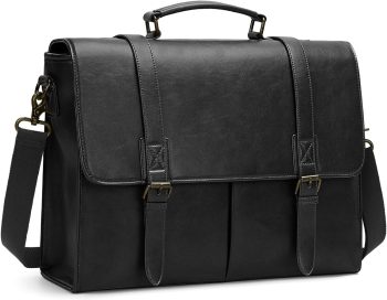 Messenger Bag for Men 15.6 Inch Vintage Leather Briefcase Waterproof Laptop Bag Large Satchel Shoulder Bag Office Work Business College Computer Bag, Black