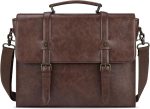 Leather Men's Messenger Bag Vintage 15.6 Inch Waterproof Leather Laptop Briefcase Satchel Shoulder Bag Computer Laptop Bag Coffee