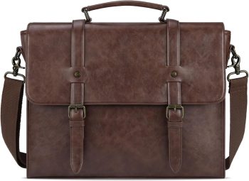 Leather Men's Messenger Bag Vintage 15.6 Inch Waterproof Leather Laptop Briefcase Satchel Shoulder Bag Computer Laptop Bag Coffee