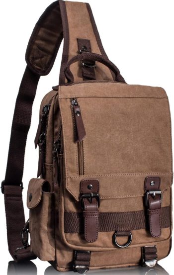 Leaper Retro Crossbody Bag Sling Bag Canvas Messenger Bag for Men Women Shoulder Bag Crossbody Handbags Satchel Coffee, M