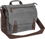 Vintage Genuine Leather Waxed Canvas Briefcase Large Satchel Shoulder Bag Rugged Computer 15.6" Laptop Bag