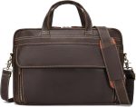 Full Grain Leather Laptop Briefcase For Man, Messenger Laptop Bag Business Work fits 17” Laptop