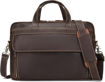 Full Grain Leather Laptop Briefcase For Man, Messenger Laptop Bag Business Work fits 17” Laptop