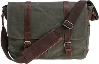 Vintage Genuine Leather Waxed Canvas Briefcase Large Satchel Shoulder Bag Rugged Computer 15.6" Laptop Bag
