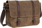 Vintage Genuine Leather Waxed Canvas Briefcase Large Satchel Shoulder Bag Rugged Computer 15.6" Laptop Bag