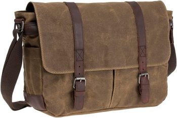 Vintage Genuine Leather Waxed Canvas Briefcase Large Satchel Shoulder Bag Rugged Computer 15.6" Laptop Bag