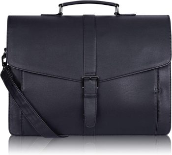Men's Leather Briefcase 15.6 Inch Laptop Messenger Bag for Business/Travel/Office, Professional Leather Computer Shoulder Bag, Black