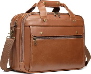 Leather Briefcase for Men 15.6 Inch Waterproof Laptop Messenger Bag Large Retro Satchel Bag Business Travel Work Computer Bag Birthday Gift Coffee