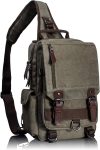 Leaper Retro Crossbody Bag Sling Bag Canvas Messenger Bag for Men Women Shoulder Bag Crossbody Handbags Satchel Army Green, M