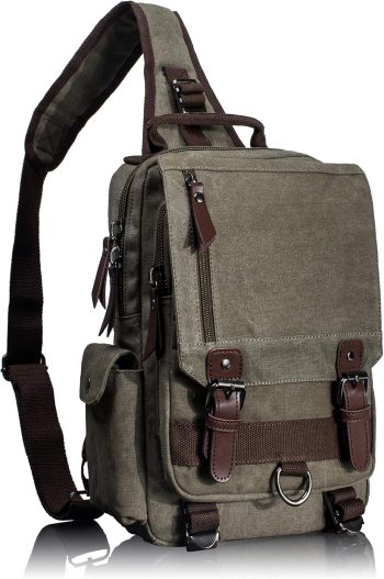 Leaper Retro Crossbody Bag Sling Bag Canvas Messenger Bag for Men Women Shoulder Bag Crossbody Handbags Satchel Army Green, M
