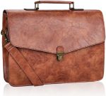 Men's Leather Briefcase 15.6 Inch Laptop Messenger Bag, Slim Computer Shoulder Bag Professional Office Satchel for Work Business, Brown