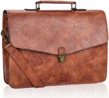 Men's Leather Briefcase 15.6 Inch Laptop Messenger Bag, Slim Computer Shoulder Bag Professional Office Satchel for Work Business, Brown