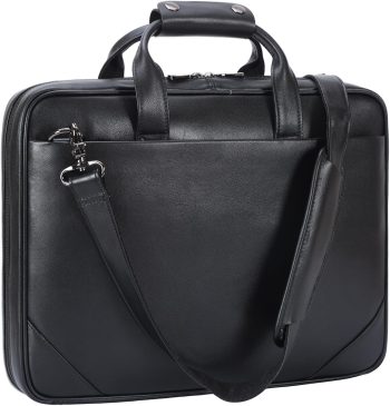 Leather Slim Briefcase for Men 15.6" Laptop Crossbody Messenger Bag Business Work Lawyer Attache Case