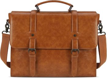 Men's Messenger Bag Vintage 15.6 Inch Waterproof Leather Laptop Briefcase Large Satchel Shoulder Bag Retro Office College Computer Bag, Brown