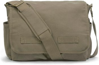 Classic Vintage Messenger Bag - Original Heavyweight Cotton Canvas Shoulder Bag with Upgraded Features