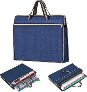 3pcs Document Bag, Oxford Briefcase with Zipper, Portable File Bag with Handle, Waterproof Laptop Bag for School Office Travel Meeting, Carrying Storage Bag for Document File Laptop (Blue)