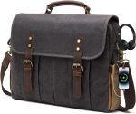 Vintage Men's Messenger Bag 15.6 inches Waterproof Genuine Leather Waxed Canvas Satchel Shoulder Bag Briefcase Laptop Bag with Charging,Headset Port Gray