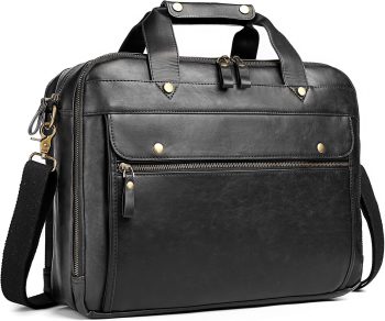 Leather Briefcase for Men 15.6 Inch Waterproof Laptop Messenger Bag Large Retro Computer Bag for Business Travel Work Perfect for Daily Use/Gift Choose(Black)