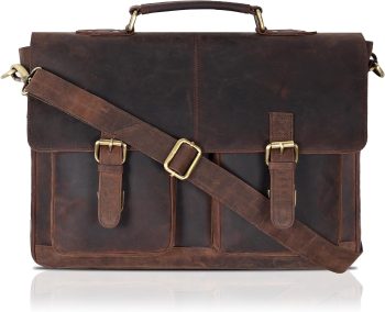 Leather Messenger Bag for Men and Women - Laptop Briefcase Bag For College, Office, Adjustable Shoulder Strap