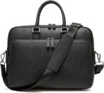 15.35 Inch Full Grain Leather briefcases Laptopfor Men's Travel Case Messenger Bags Black Work Bags Business for Men Best Office Satchel Bag