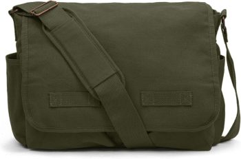 Classic Vintage Messenger Bag - Original Heavyweight Cotton Canvas Shoulder Bag with Upgraded Features